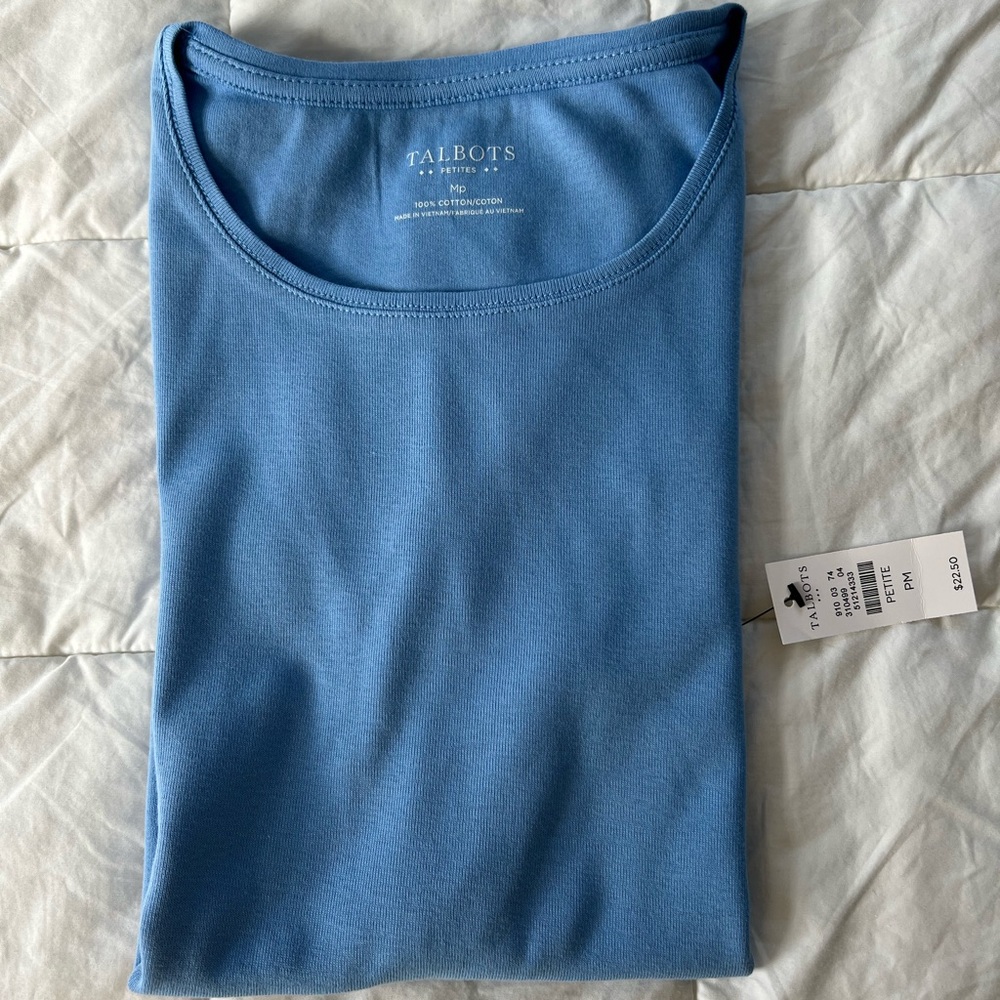 NWT Talbots classic cotton short sleeve tee size MP bright blue